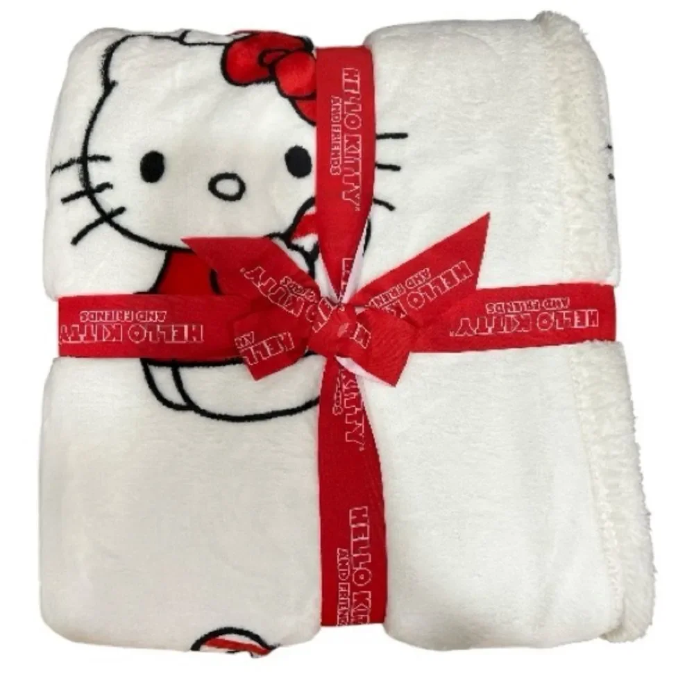 NWT Hello Kitty Christmas Candy Cane Red and White Twin Blanket 60”x 90”